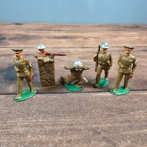 Barclay Toy Soldiers Military Figures 5pc Khaki Fair Hollow Cast Lead USA 779